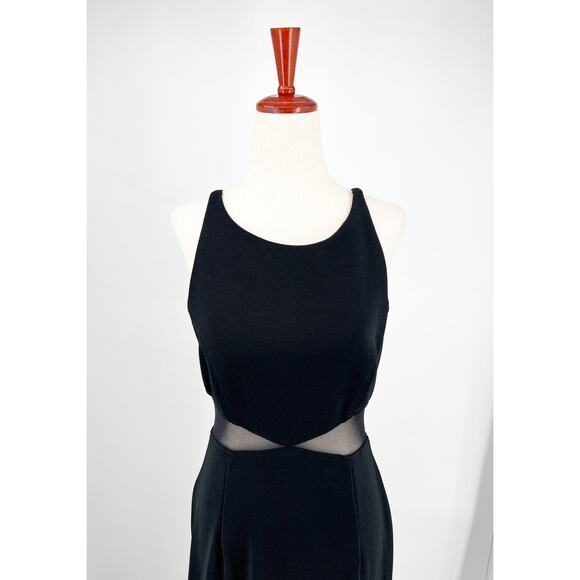 90s Vintage Betsy & Adam Black Sheer Mesh Cut Paneled Gown - Picture 4 of 7